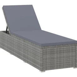 vidaXL Ligbed met kussen poly rattan grijs