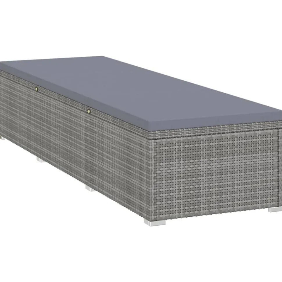 vidaXL Ligbed met kussen poly rattan grijs