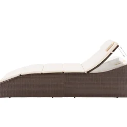vidaXL Ligbed met kussen poly rattan bruin