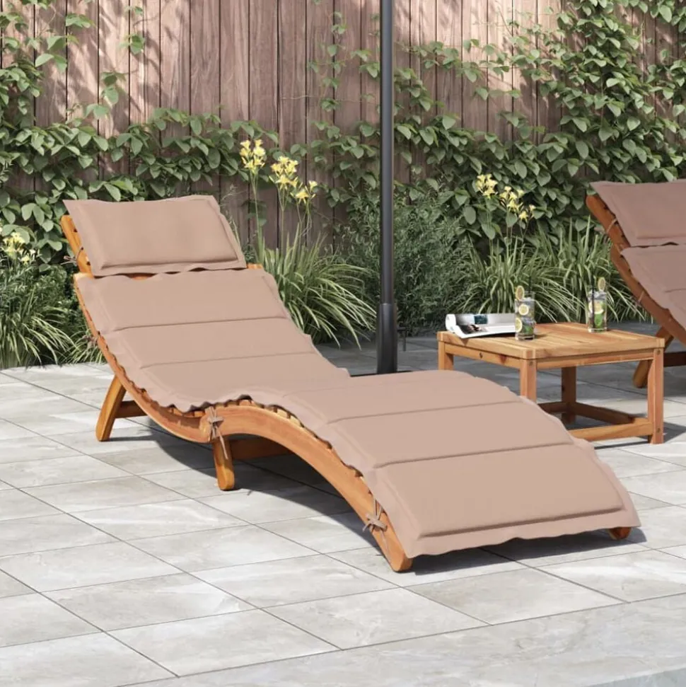 vidaXL Ligbed met kussen massief acaciahout taupe
