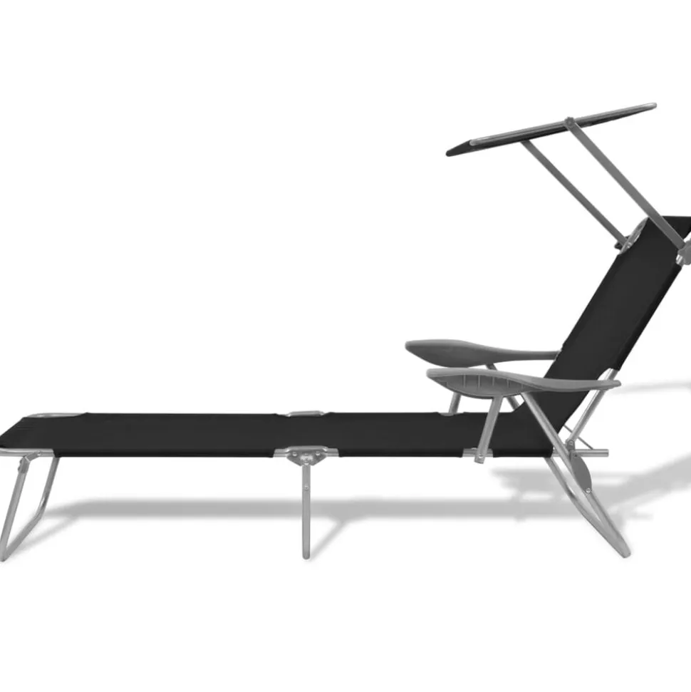 vidaXL Ligbed met luifel staal zwart