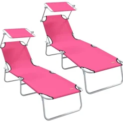 vidaXL Ligbed met luifel inklapbaar staal magenta