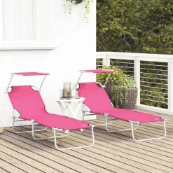 vidaXL Ligbed met luifel inklapbaar staal magenta
