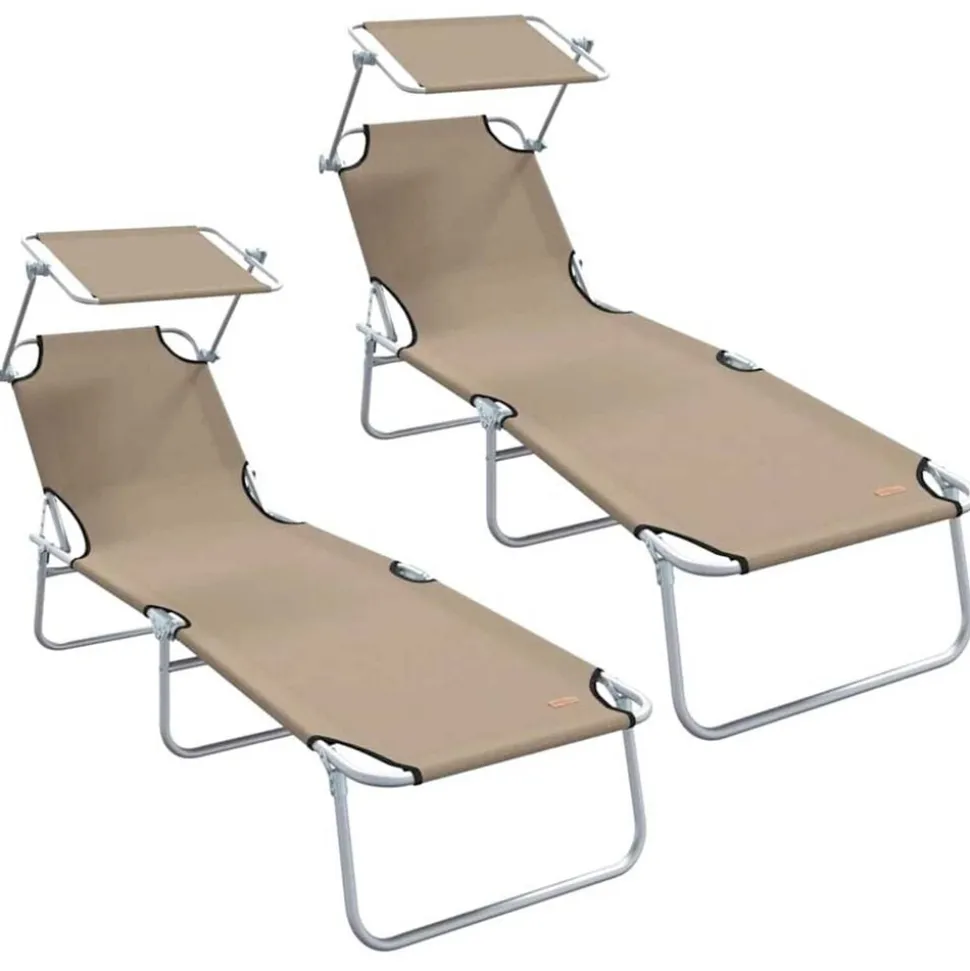 vidaXL Ligbed met luifel inklapbaar staal taupe