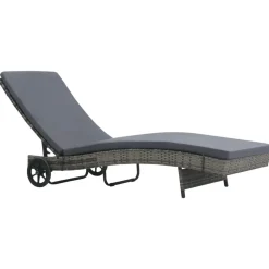 vidaXL Ligbed met wielen en kussen poly rattan antraciet