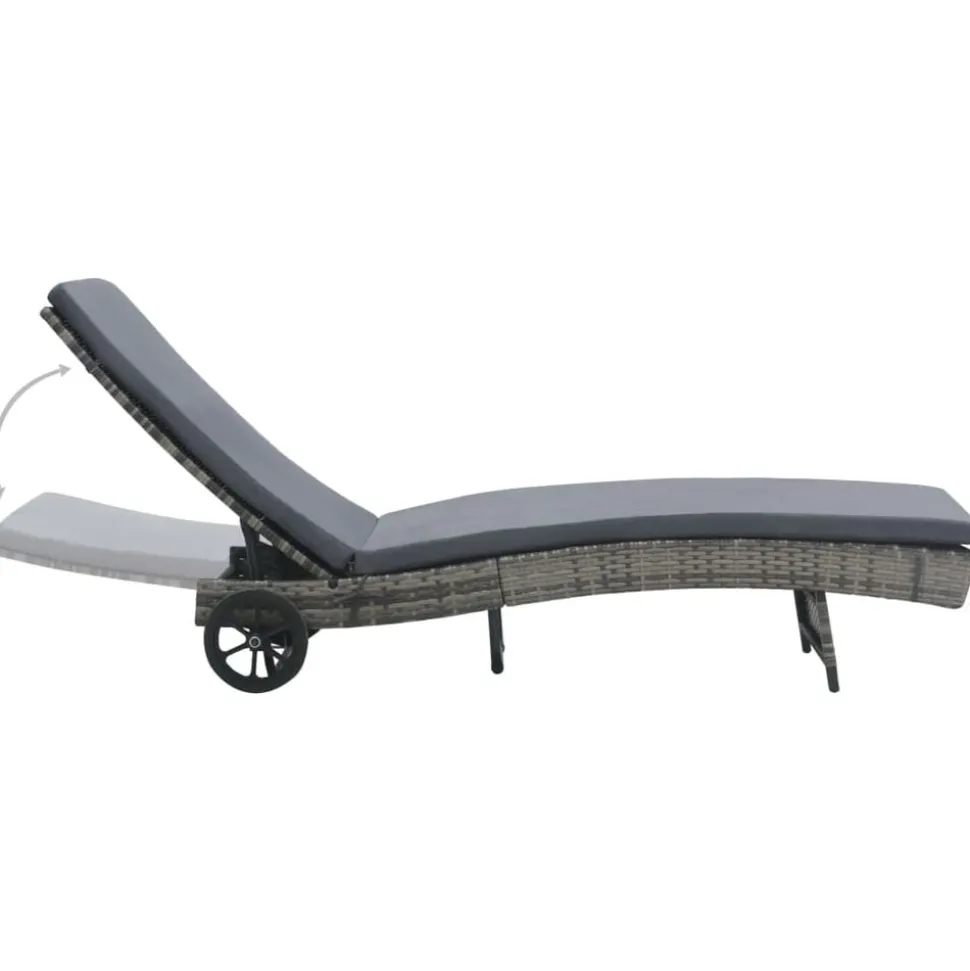 vidaXL Ligbed met wielen en kussen poly rattan antraciet