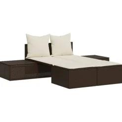 vidaXL Ligbed 2-persoons met kussens poly rattan bruin