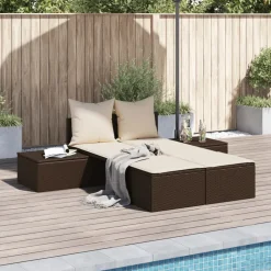 vidaXL Ligbed 2-persoons met kussens poly rattan bruin