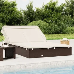 vidaXL Ligbed 2-persoons met dak 213x118x97 cm poly rattan bruin