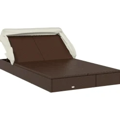 vidaXL Ligbed 2-persoons met dak 213x118x97 cm poly rattan bruin