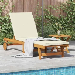 vidaXL Ligstoel Bruin en Crème 199 x 63 x 85 cm Massief Acaciahout