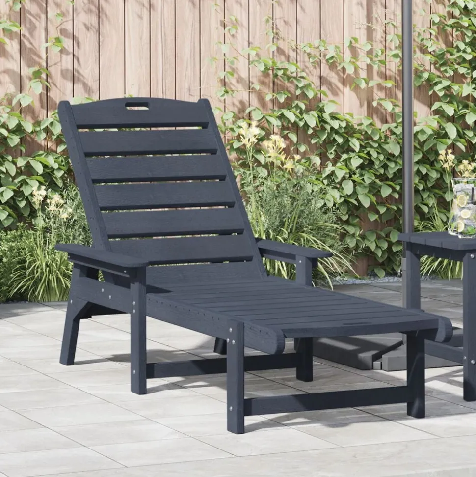 vidaXL Ligstoel Marineblauw 195,5 x 53 x 98,5 cm HDPE