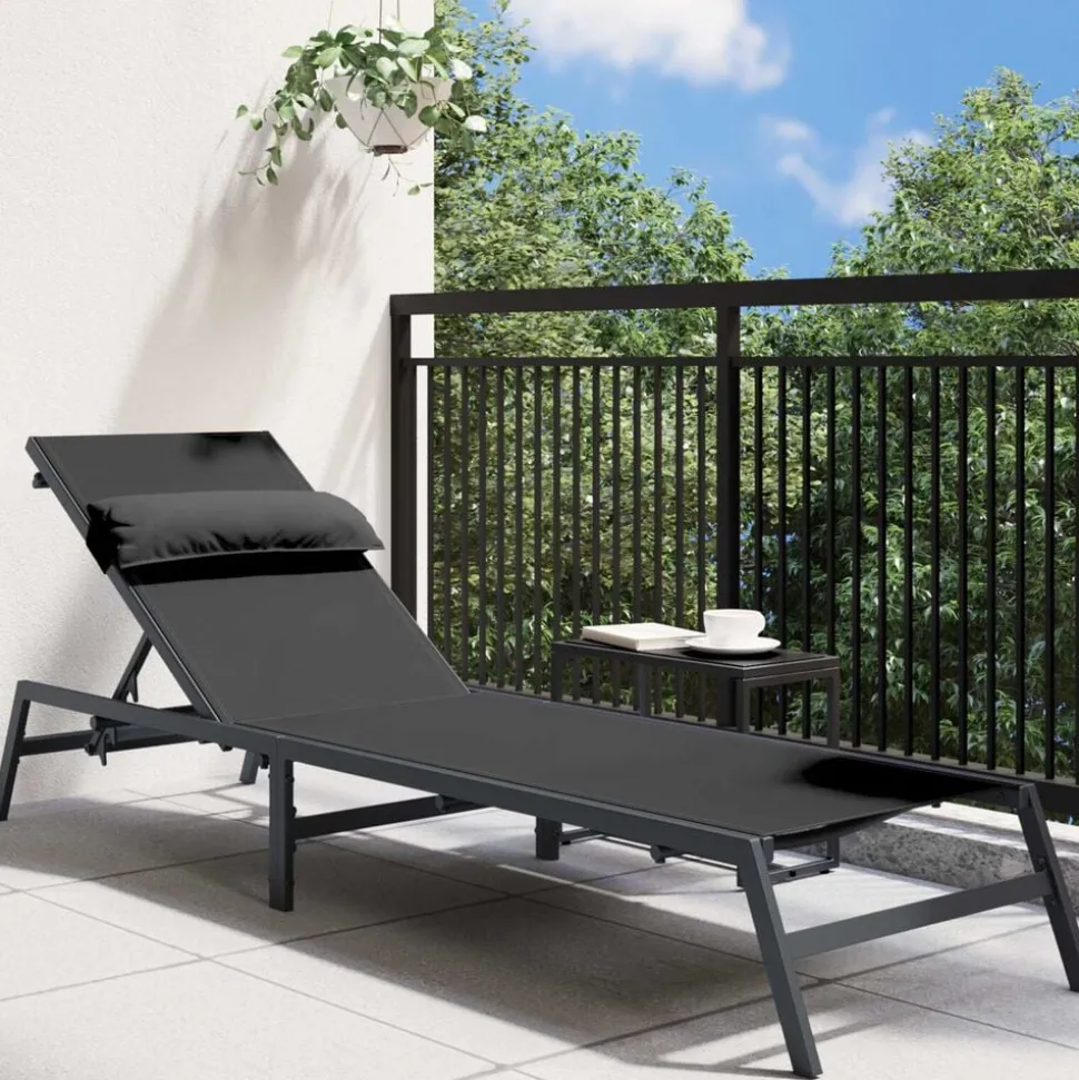 vidaXL Ligstoel 1-persoon Zwart en Anthraciet 197 x 54 x 86 cm Staal