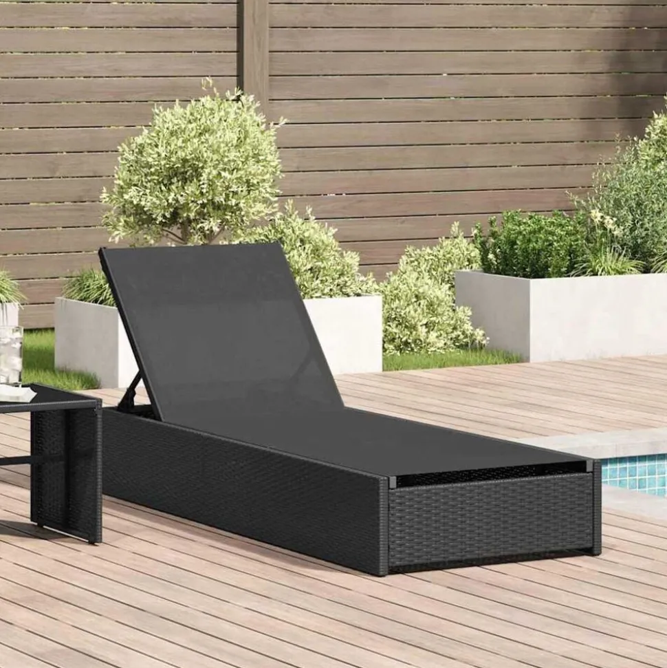 vidaXL Ligstoel Zwart 200.5 x 70 x 75 cm poly rattan