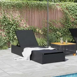 vidaXL Ligstoel Zwart 200.5 x 70 x 75 cm poly rattan