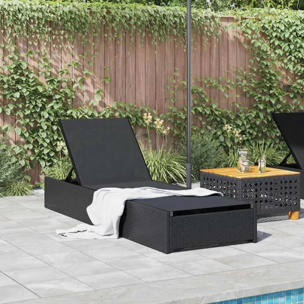 vidaXL Ligstoel Zwart 200.5 x 70 x 75 cm poly rattan