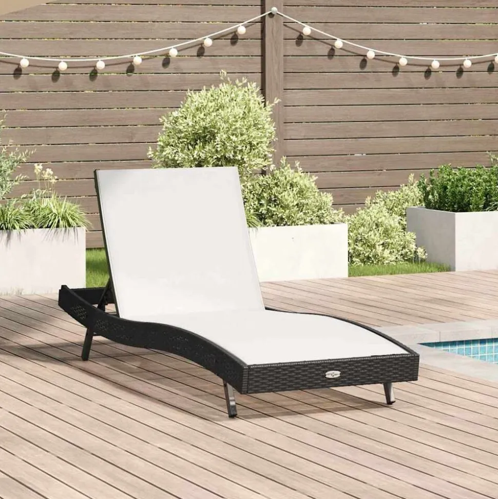 vidaXL Ligstoel Zwart en Wit 197 x 70 x 82 cm poly rattan