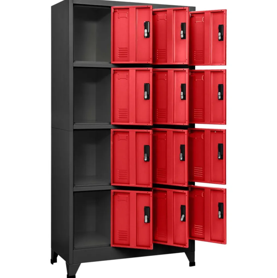vidaXL Lockerkast 90x45x180 cm staal antracietkleurig en rood