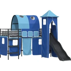 vidaXL Loftbed voor Kids Zwart en Blauw 75 x 190 cm Metaal