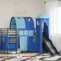 vidaXL Loftbed voor Kids Zwart en Blauw 75 x 190 cm Metaal