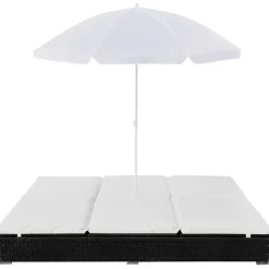 vidaXL Loungebed met parasol poly rattan zwart
