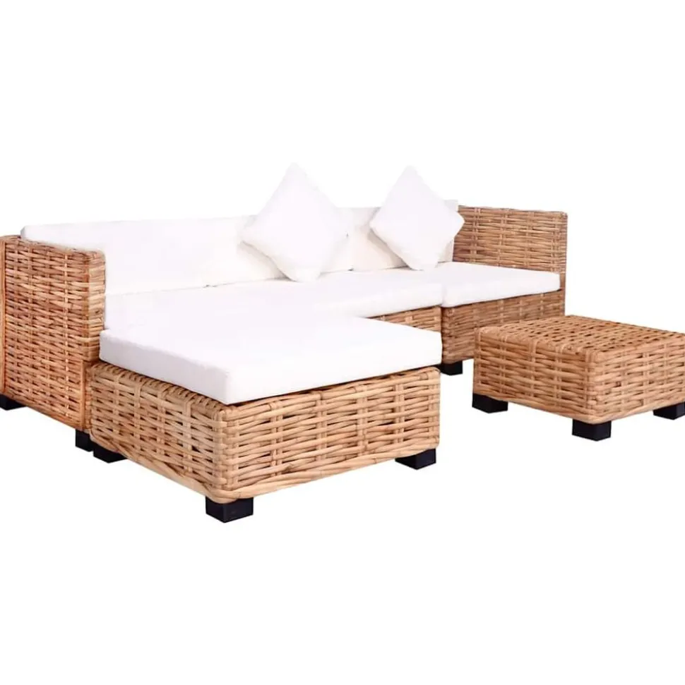 vidaXL Loungeset natuurlijk rattan 14-delig