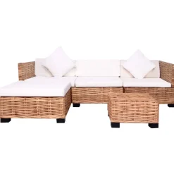 vidaXL Loungeset natuurlijk rattan 14-delig