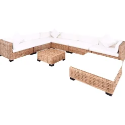 vidaXL Loungeset natuurlijk rattan 27-delig