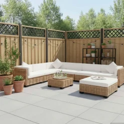 vidaXL Loungeset natuurlijk rattan 27-delig