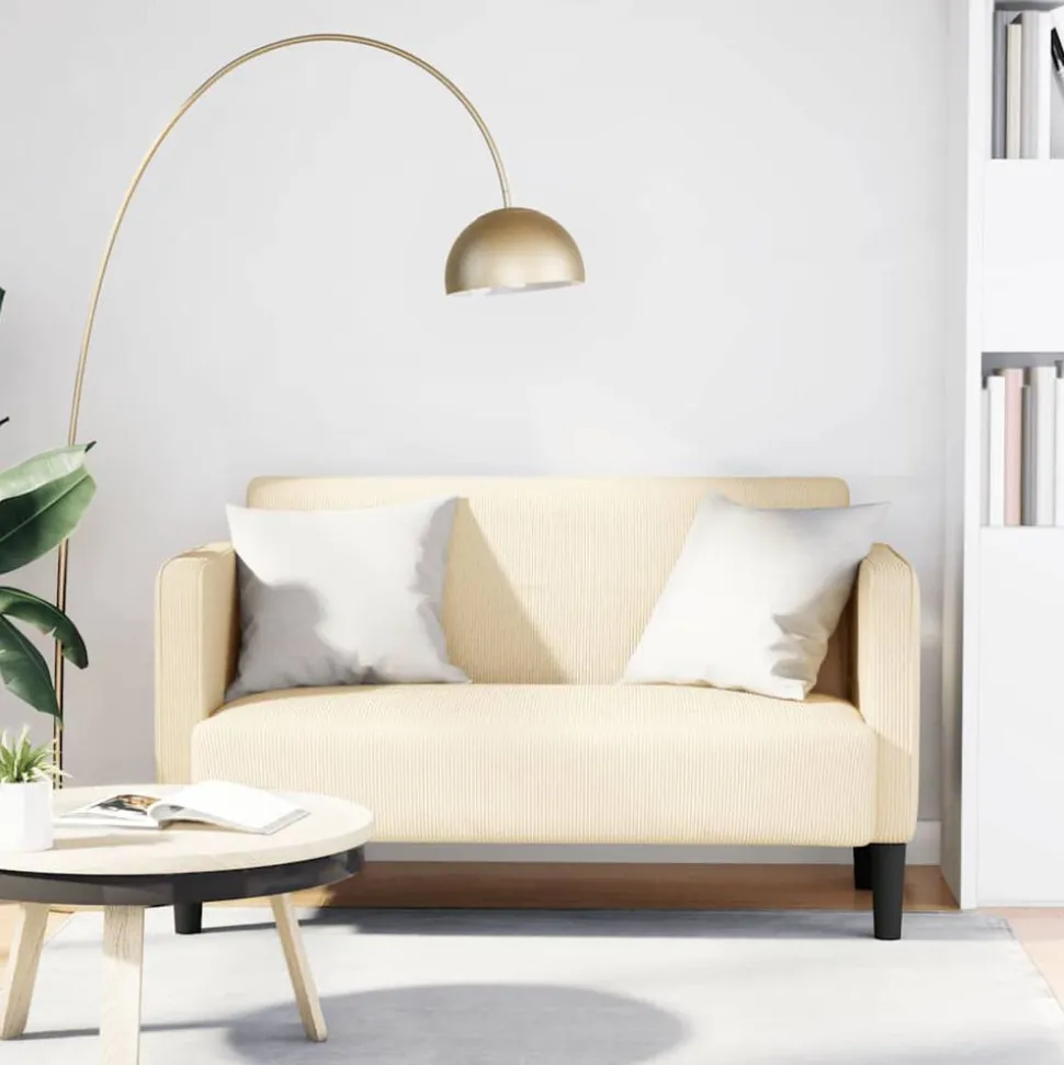 vidaXL Loveseat bank 109 cm corduroy stof crèmekleurig