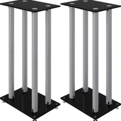 vidaXL Luidsprekerstandaards 2 st 4 pijlers gehard glas zwart zilver