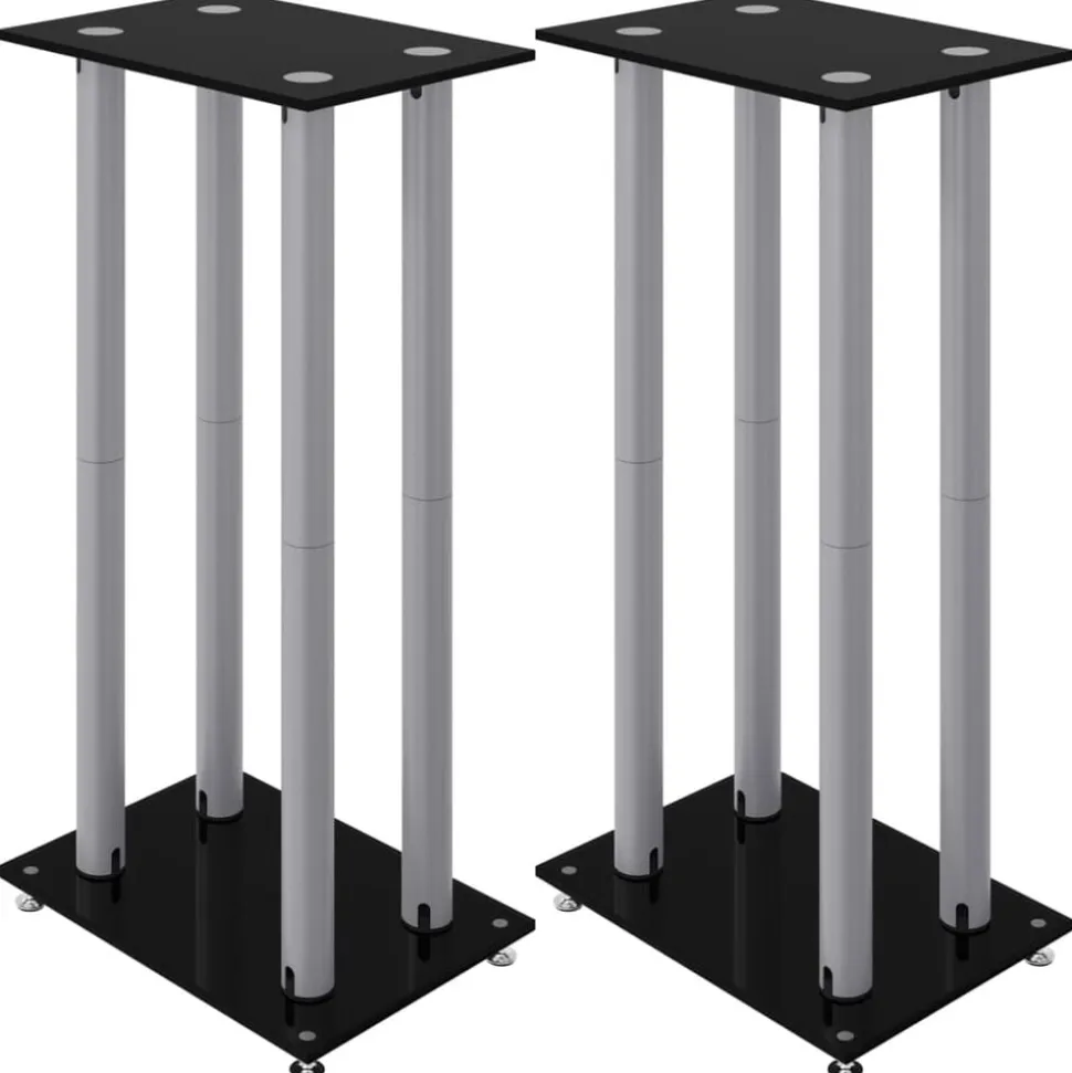 vidaXL Luidsprekerstandaards 2 st 4 pijlers gehard glas zwart zilver