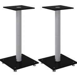 vidaXL Luidsprekerstandaards 2 st 1 pijler gehard glas zwart en zilver