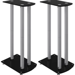 vidaXL Luidsprekerstandaards 2 st 3 pijlers gehard glas zwart zilver