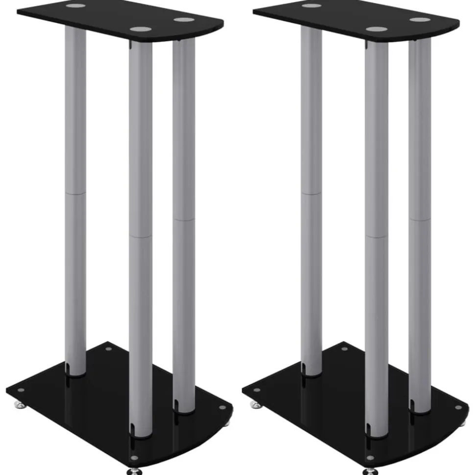 vidaXL Luidsprekerstandaards 2 st 3 pijlers gehard glas zwart zilver