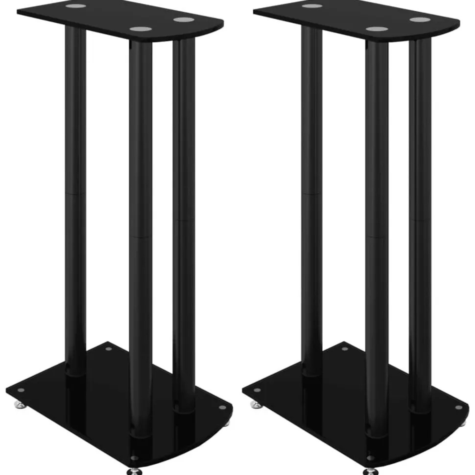 vidaXL Luidsprekerstandaards 2 st 3 pijlers gehard glas zwart