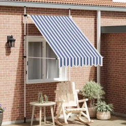 vidaXL Luifel handmatig uittrekbaar 150 cm blauw en witte strepen
