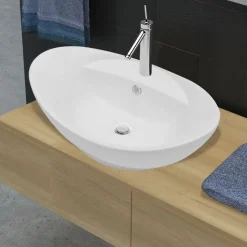 vidaXL Luxe wastafel met overloop en kraangat ovaal keramiek