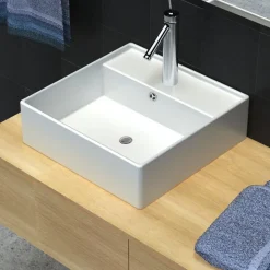 vidaXL Luxe wastafel met overloop en kraangat vierkant keramiek 41x41 cm