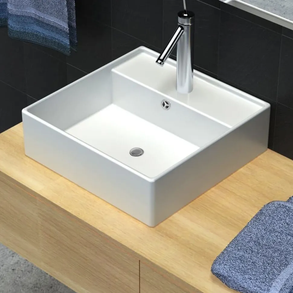 vidaXL Luxe wastafel met overloop en kraangat vierkant keramiek 41x41 cm
