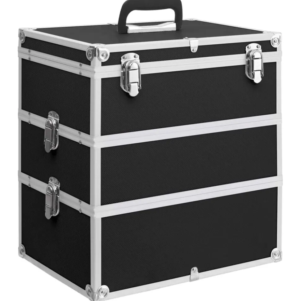 vidaXL Make-up koffer 37x24x40 cm aluminium zwart
