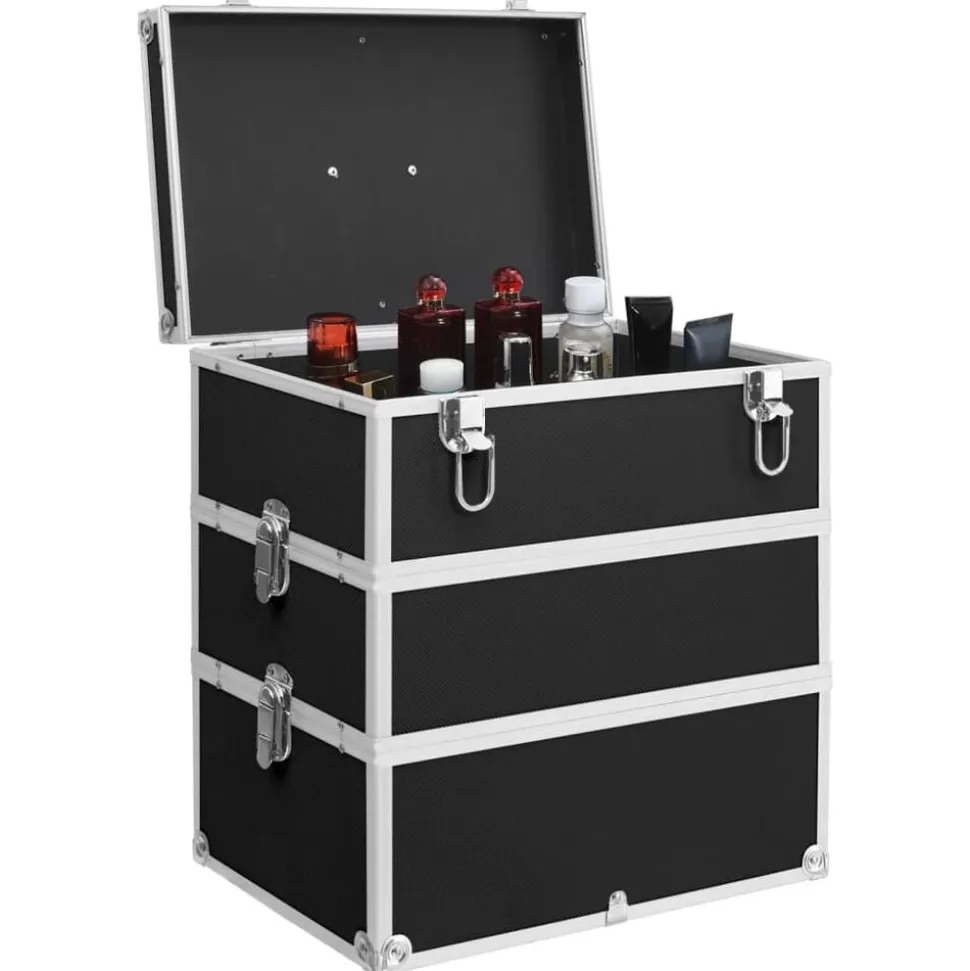 vidaXL Make-up koffer 37x24x40 cm aluminium zwart