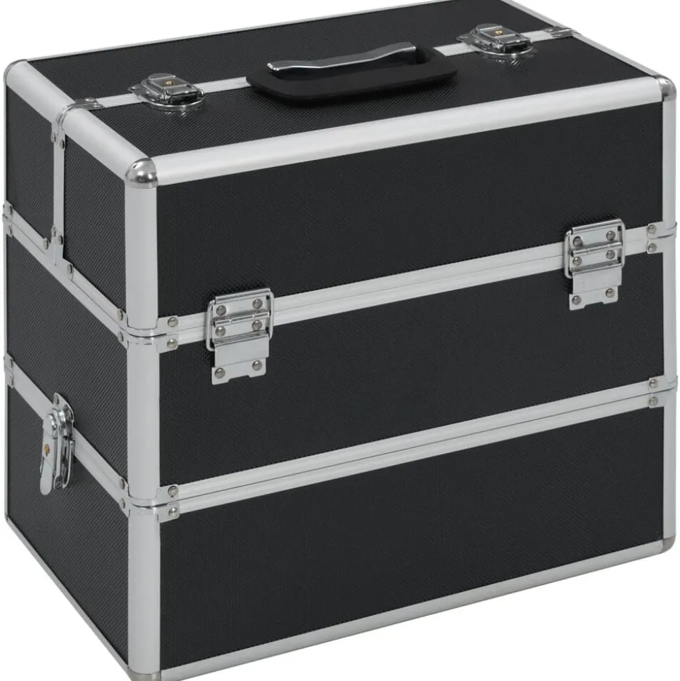 vidaXL Make-up koffer 37x24x35 cm aluminium zwart