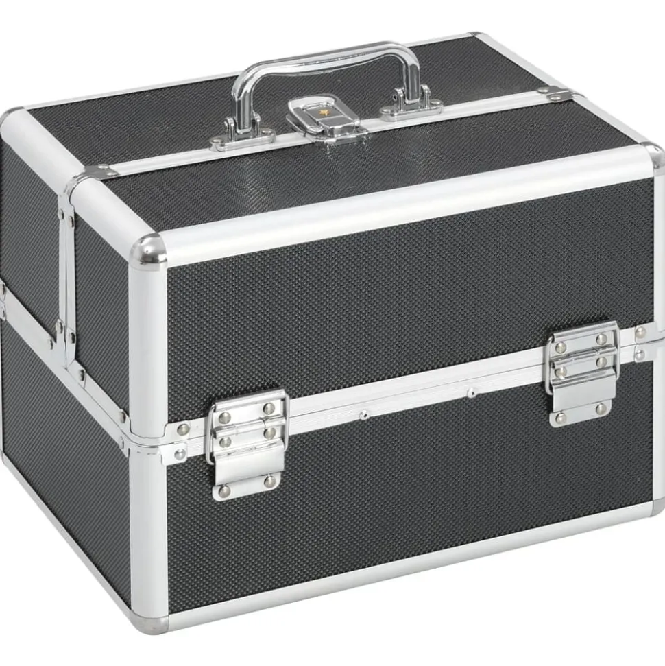 vidaXL Make-up koffer 22x30x21 cm aluminium zwart