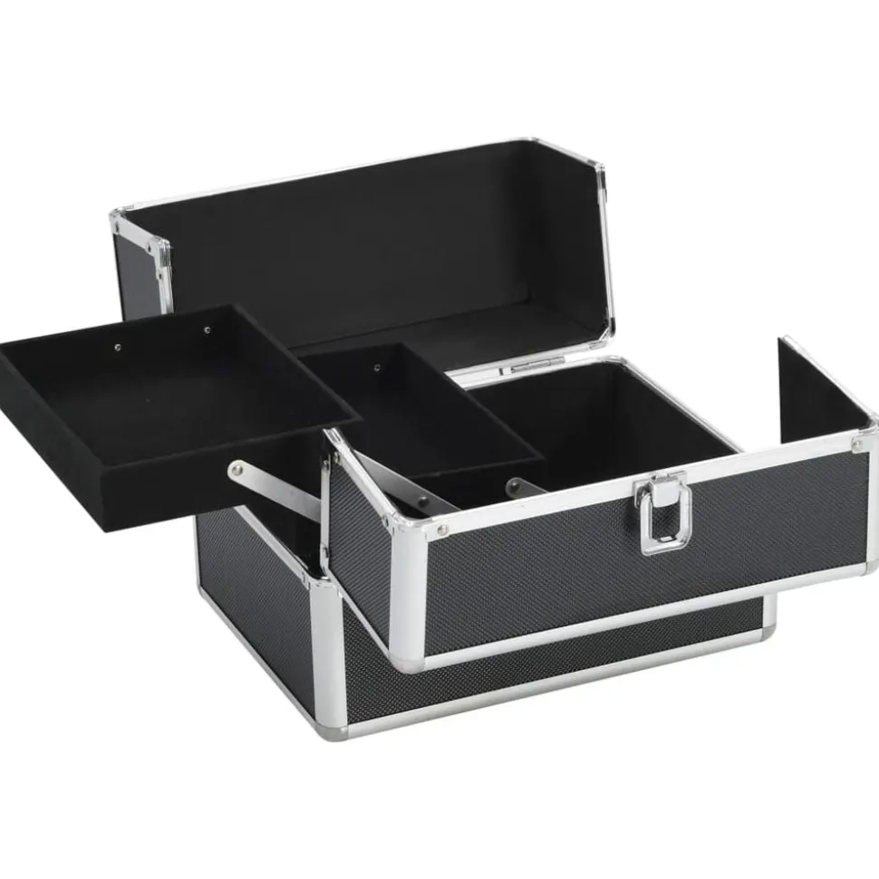 vidaXL Make-up koffer 22x30x21 cm aluminium zwart