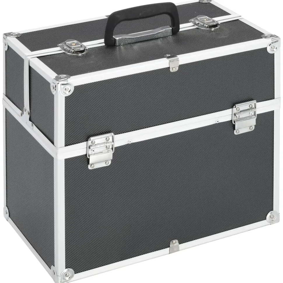 vidaXL Make-up koffer 38x23x34 cm aluminium zwart