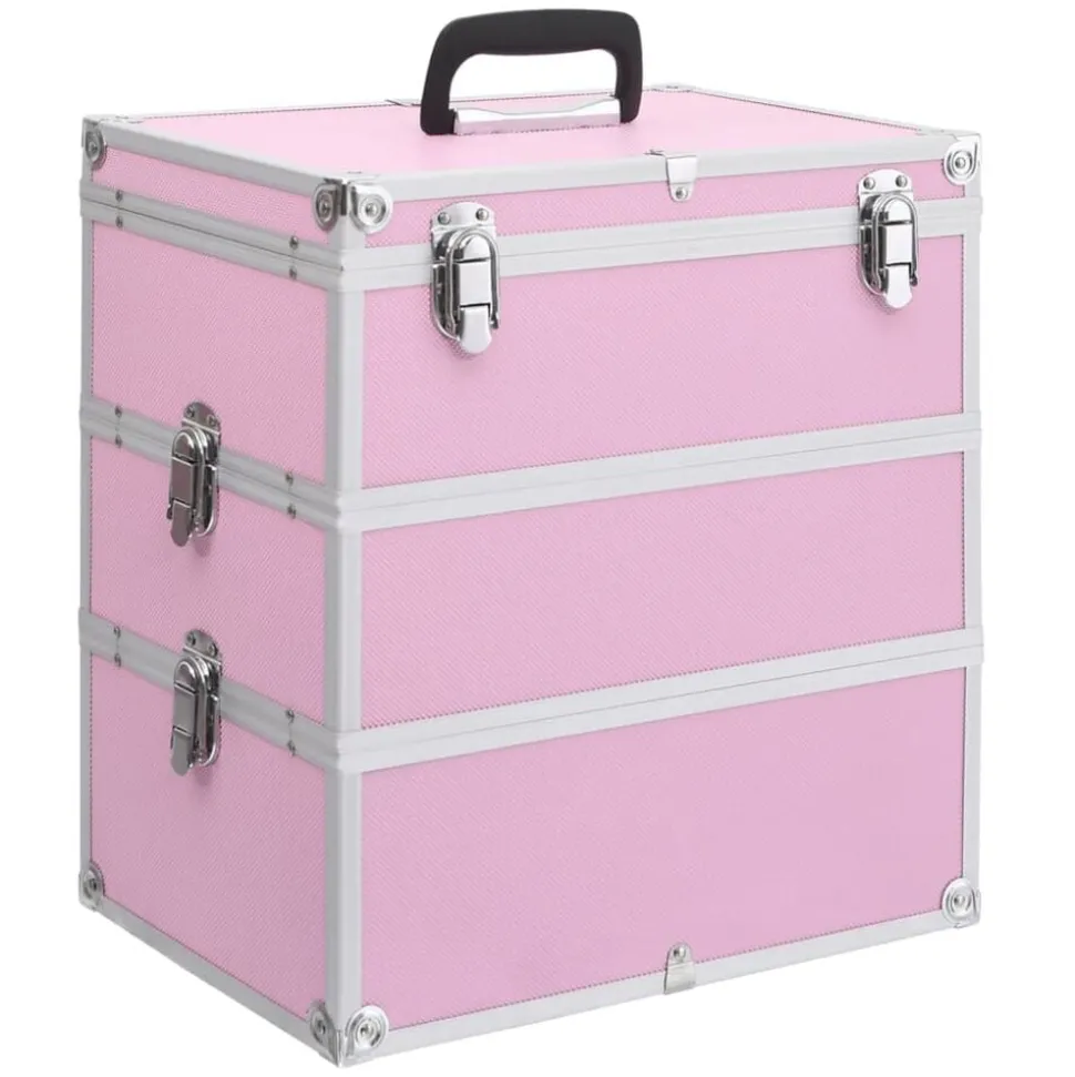 vidaXL Make-up koffer 37x24x40 cm aluminium roze