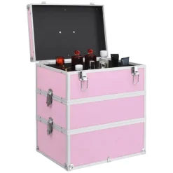vidaXL Make-up koffer 37x24x40 cm aluminium roze