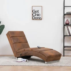 vidaXL Massage chaise longue kunstsuède bruin