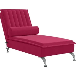 vidaXL Massage chaise longue met bolster fluweel wijnrood